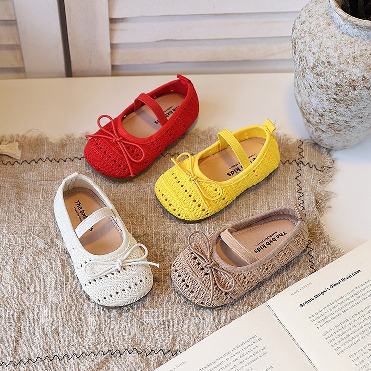 Girls' Baotou Sandals, Children's Bow Princess Single Shoes, Girls' Baby Breathable Knitted Shoes