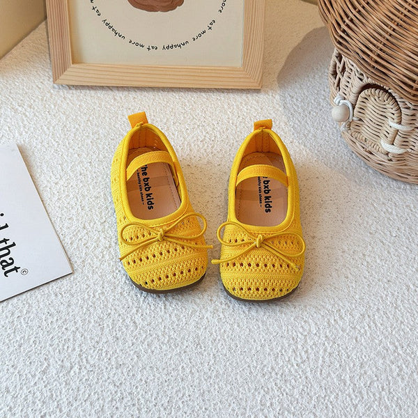 Girls' Baotou Sandals, Children's Bow Princess Single Shoes, Girls' Baby Breathable Knitted Shoes