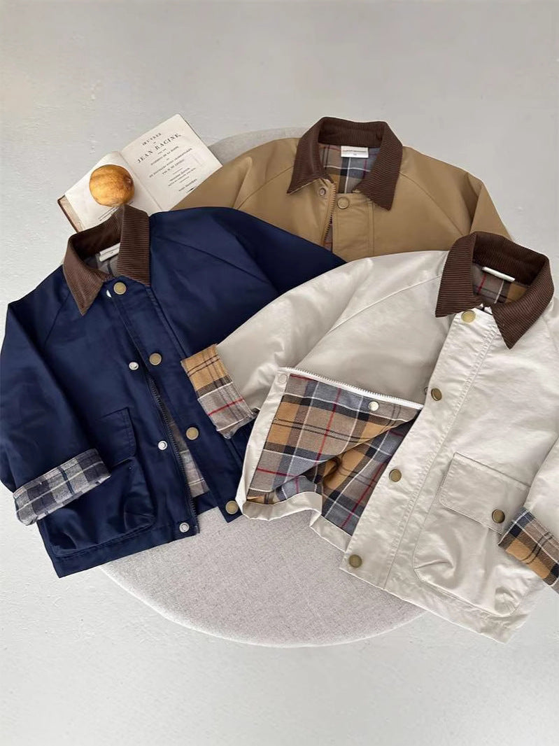 Spring Boys' And Girls' Korean-Style Trendy Plaid Patchwork Jacket
