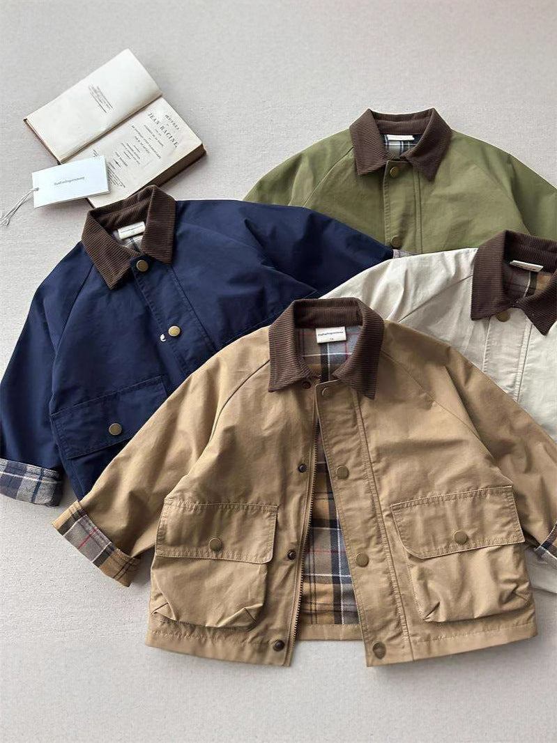 Spring Boys' And Girls' Korean-Style Trendy Plaid Patchwork Jacket
