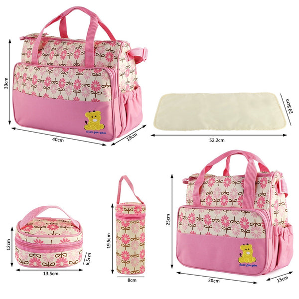5PCS Baby Diaper Bag Set with Changing Pad Insulated Pockets