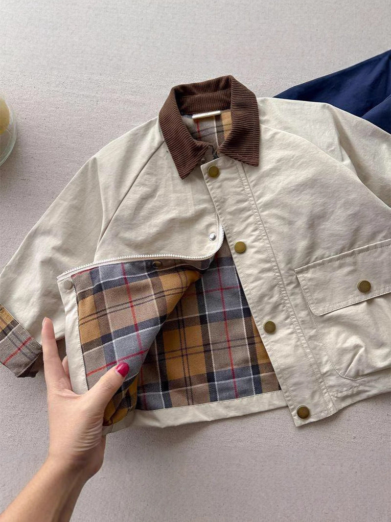 Spring Boys' And Girls' Korean-Style Trendy Plaid Patchwork Jacket
