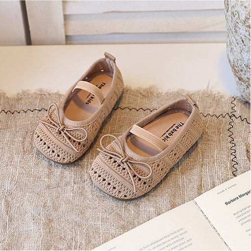 Girls' Baotou Sandals, Children's Bow Princess Single Shoes, Girls' Baby Breathable Knitted Shoes