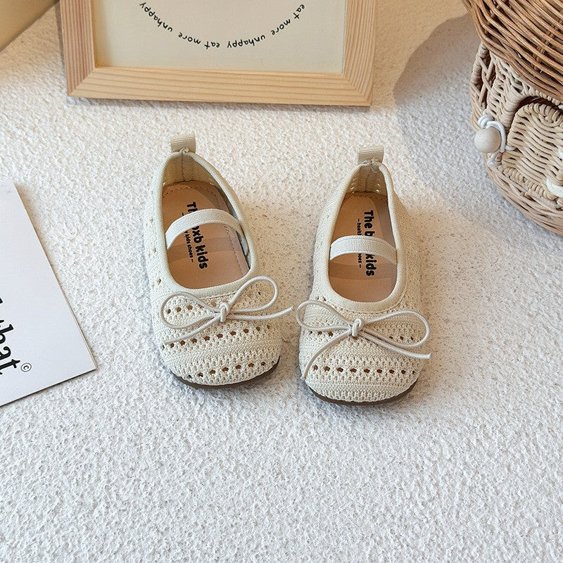 Girls' Baotou Sandals, Children's Bow Princess Single Shoes, Girls' Baby Breathable Knitted Shoes