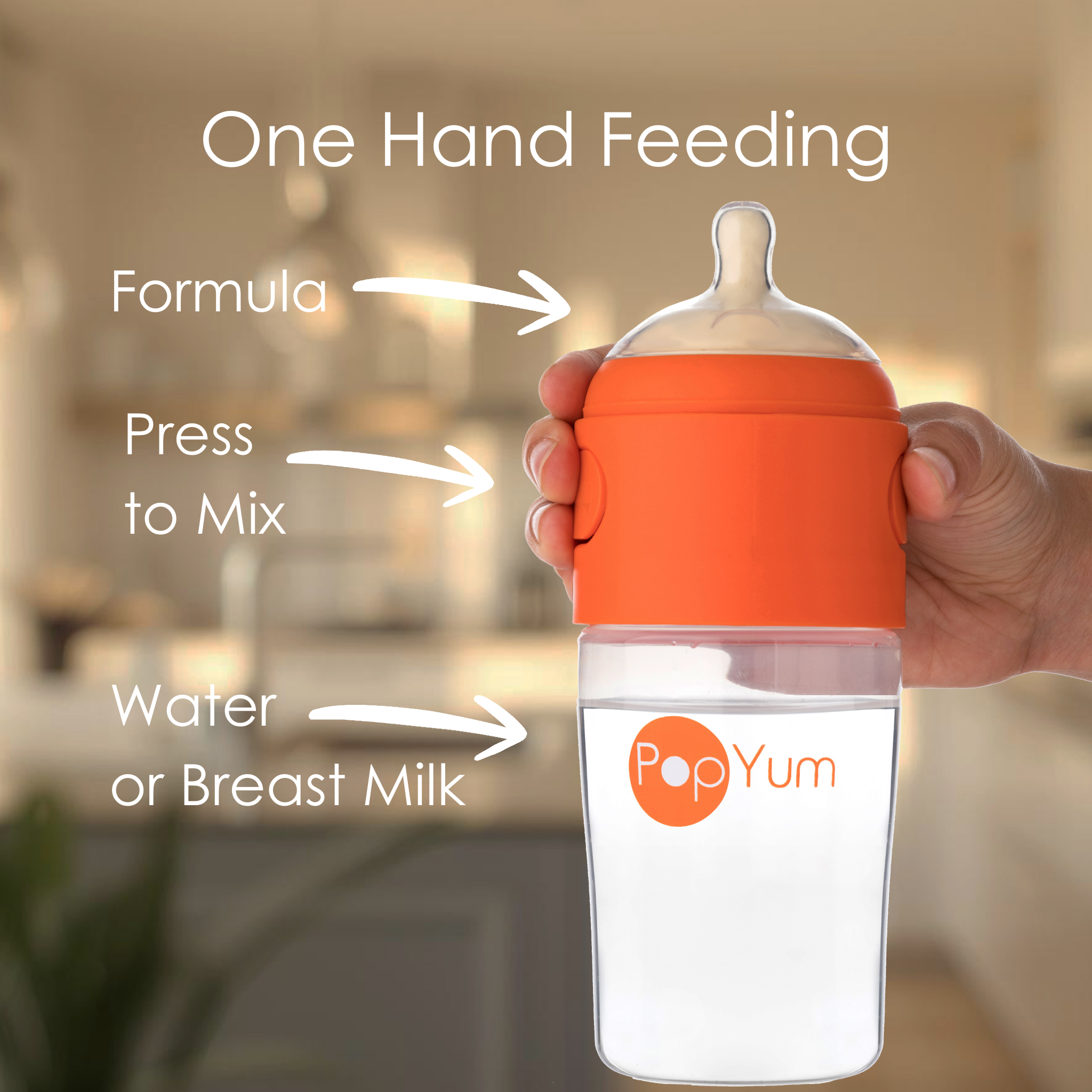 PopYum 9 oz Orange Formula Making Baby Bottle 3-Pack with White Drying Rack Bundle