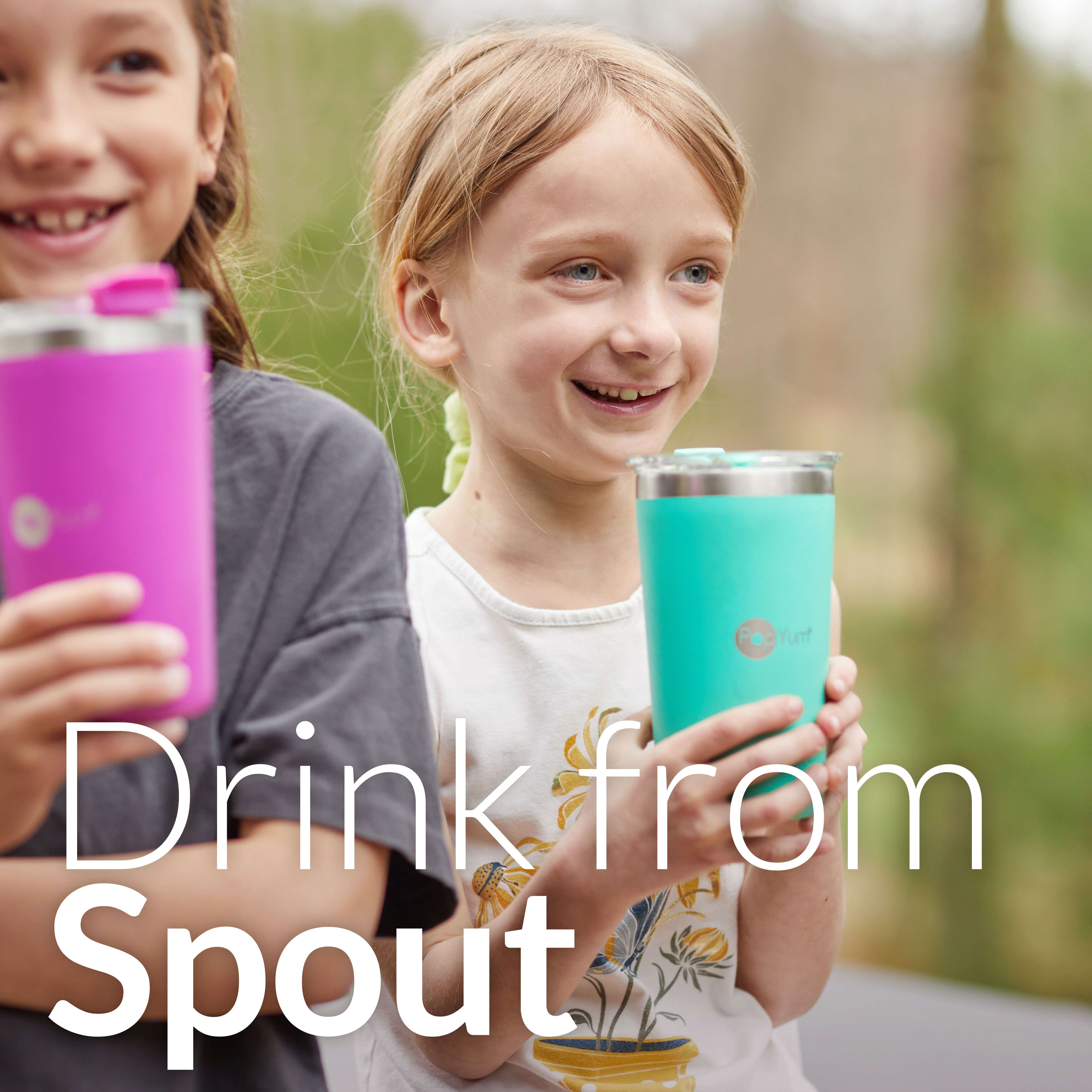 PopYum 13oz Insulated Stainless Steel Kids’ Cups with Lid and Straw, 2-Pack, Purple & Pink, stackable, sippy, baby, child, toddler, tumbler