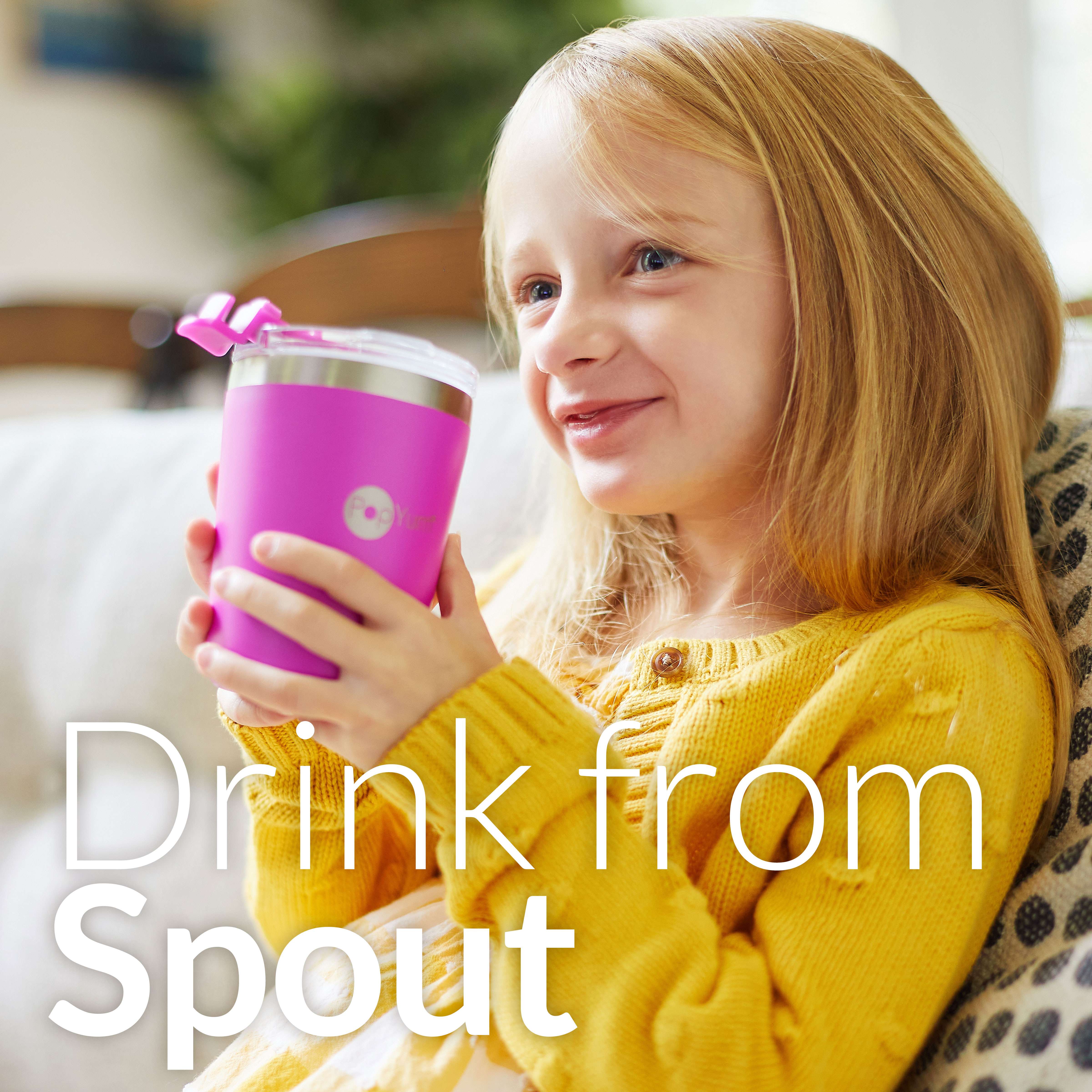 PopYum 9oz Insulated Stainless Steel Kids’ Cups with Lid and Straw, 2-Pack, Purple & Pink, stackable, sippy, baby, child, toddler, tumbler