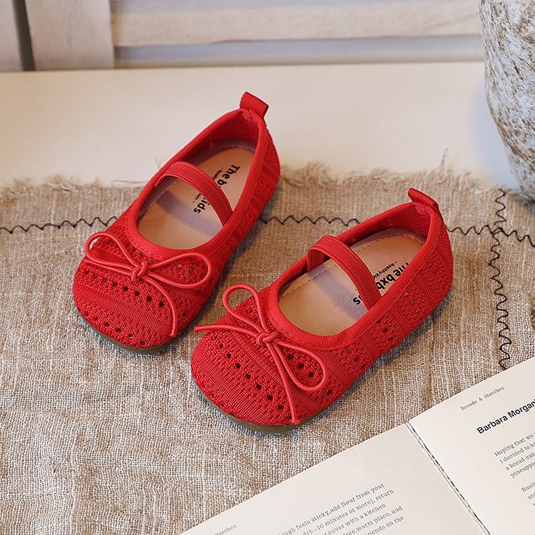 Girls' Baotou Sandals, Children's Bow Princess Single Shoes, Girls' Baby Breathable Knitted Shoes