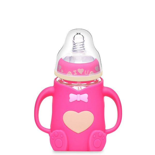 Silicone Glass Baby Bottle with Anti-Drop Design