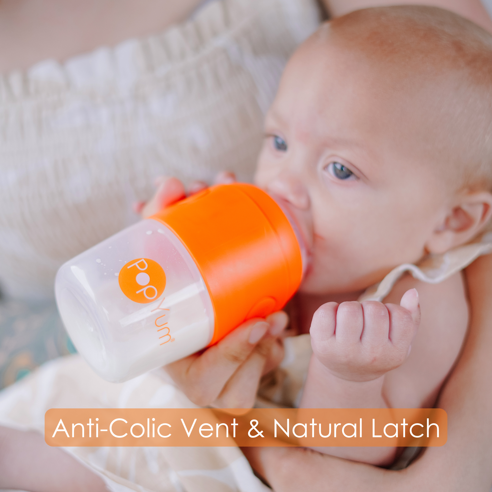PopYum 9 oz Orange Formula Making Baby Bottle 3-Pack with White Drying Rack Bundle