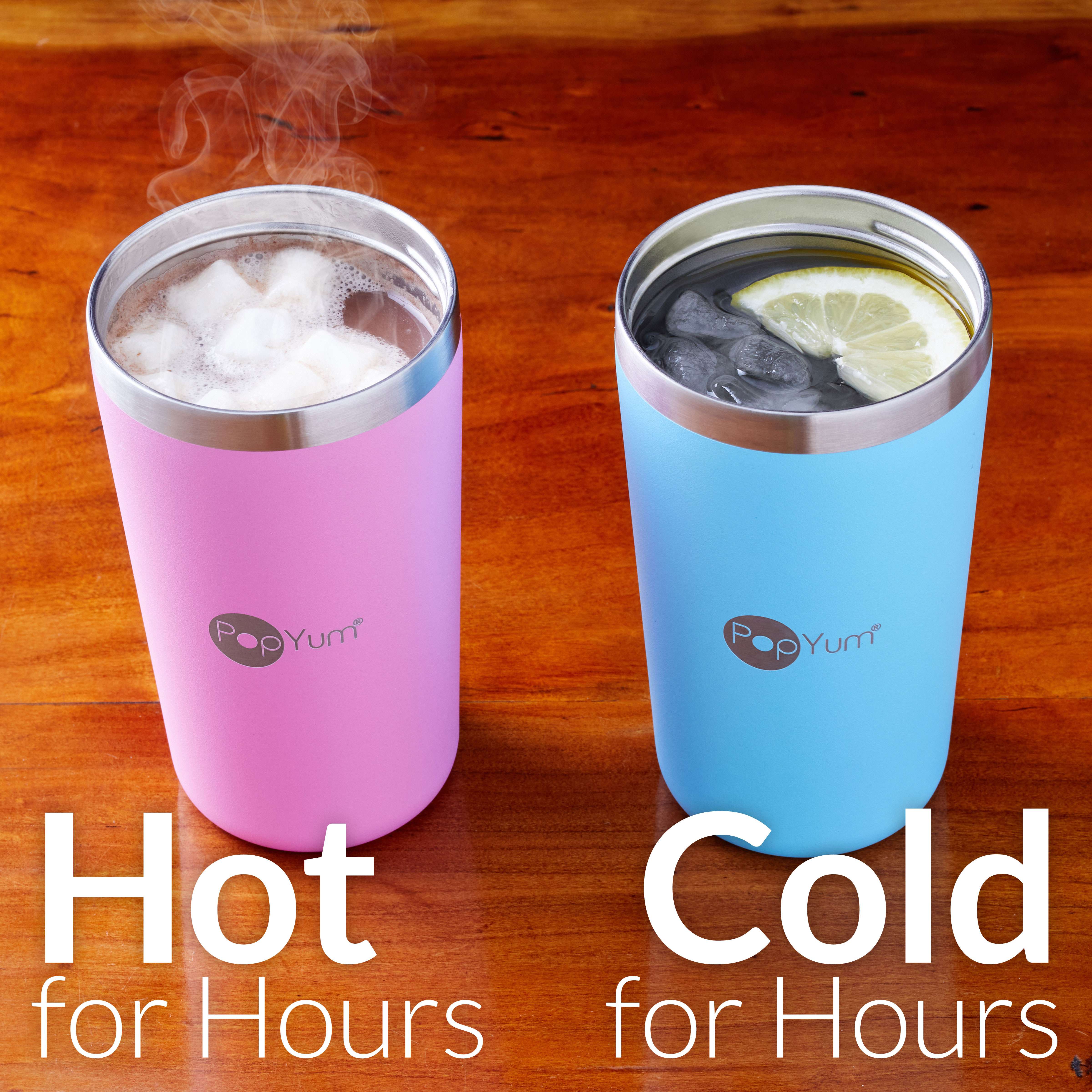 PopYum 13oz Insulated Stainless Steel Kids’ Cups with Lid and Straw, 2-Pack, Purple & Pink, stackable, sippy, baby, child, toddler, tumbler