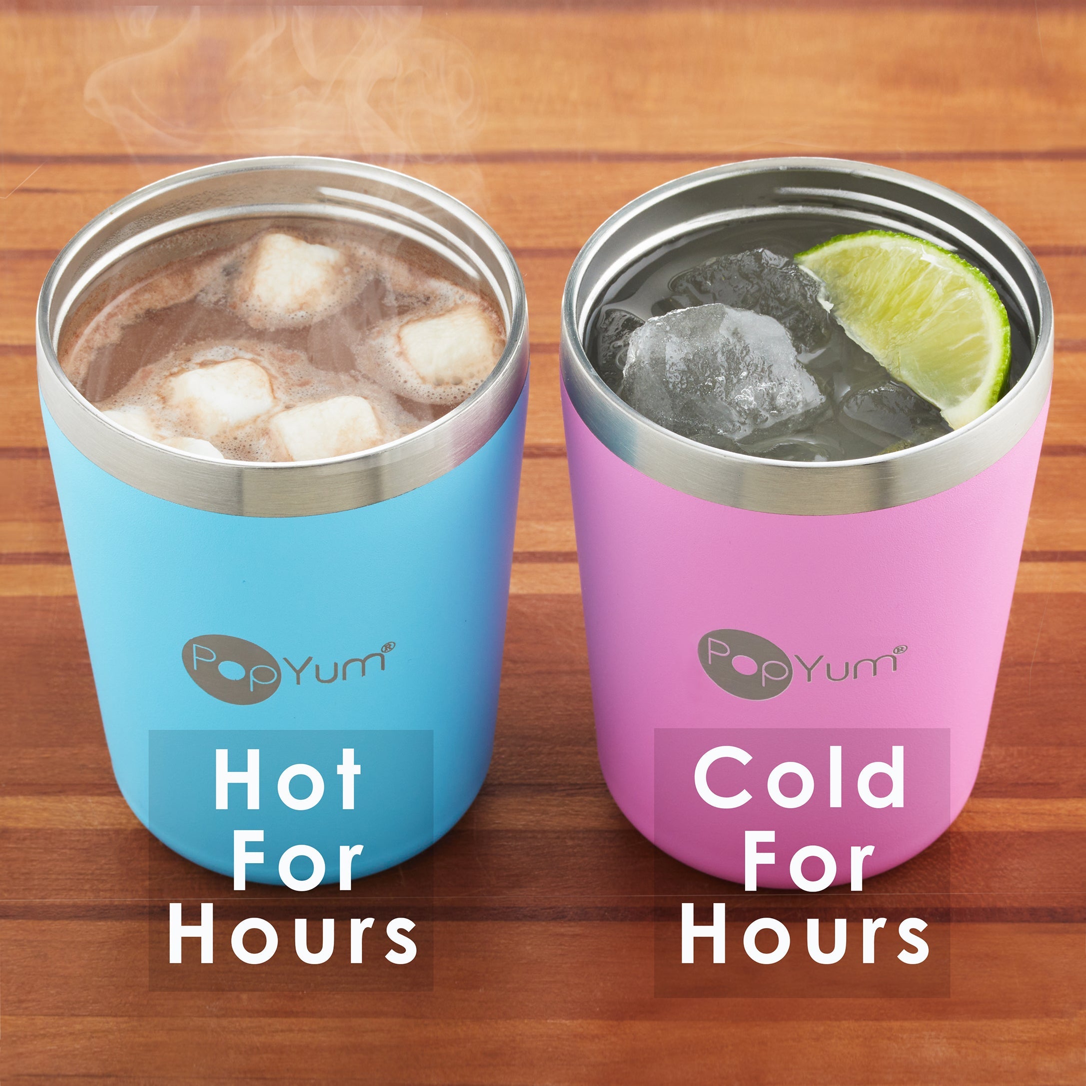 PopYum 9oz Insulated Stainless Steel Kids’ Cups with Lid and Straw, 2-Pack, Purple & Pink, stackable, sippy, baby, child, toddler, tumbler