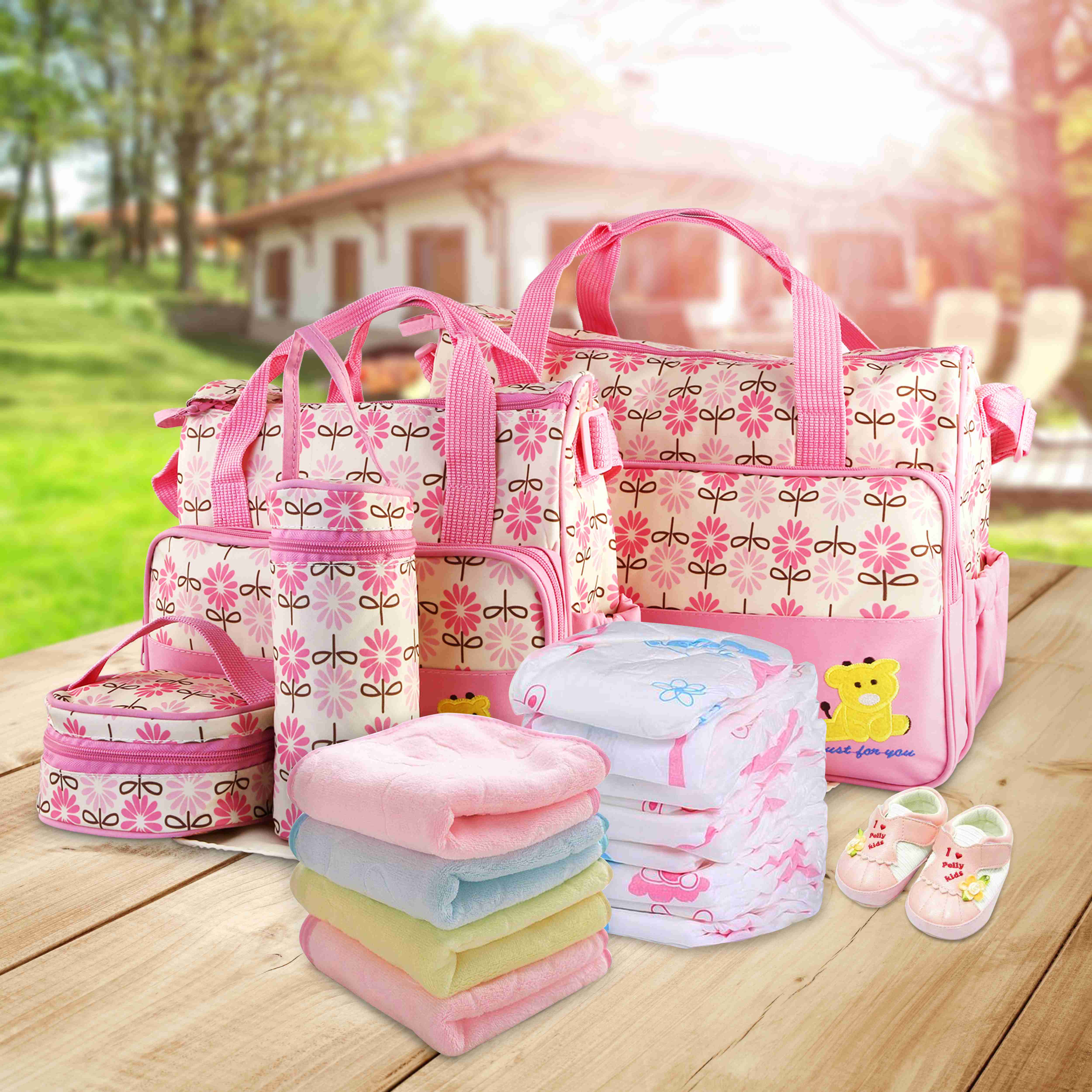5PCS Baby Diaper Bag Set with Changing Pad Insulated Pockets