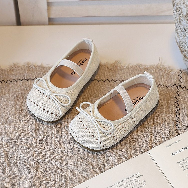Girls' Baotou Sandals, Children's Bow Princess Single Shoes, Girls' Baby Breathable Knitted Shoes