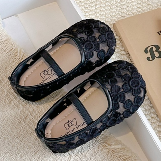Girls' Flower Mesh Sandals Solid Color Transparent Mesh Princess Shoes