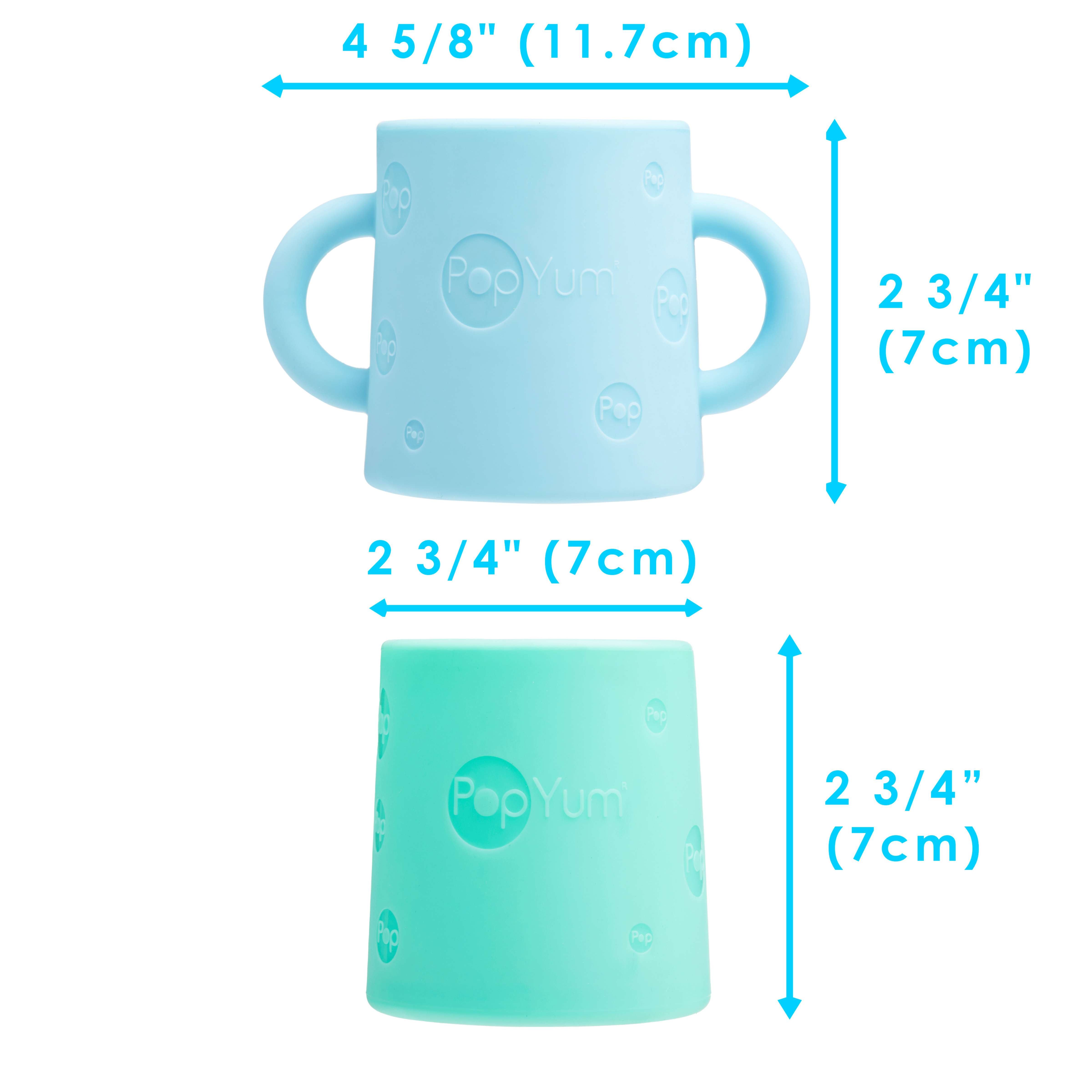 PopYum Silicone Training Cup 2-Pack for Baby and Toddler, handles, BPA Free, self feeding training, tumbler (sky blue and mint green)