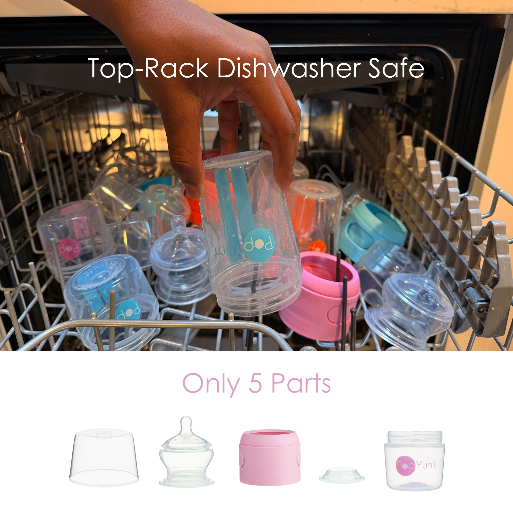 PopYum Pink 7 Piece Bundle: 9oz Bottle 3-Pack + 2 Nipple 2-Packs