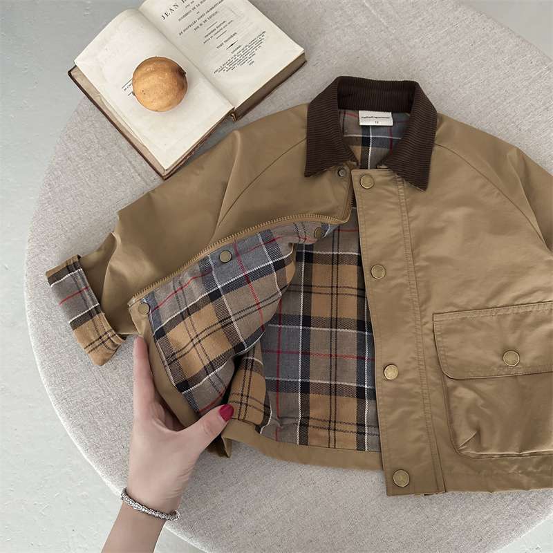 Spring Boys' And Girls' Korean-Style Trendy Plaid Patchwork Jacket