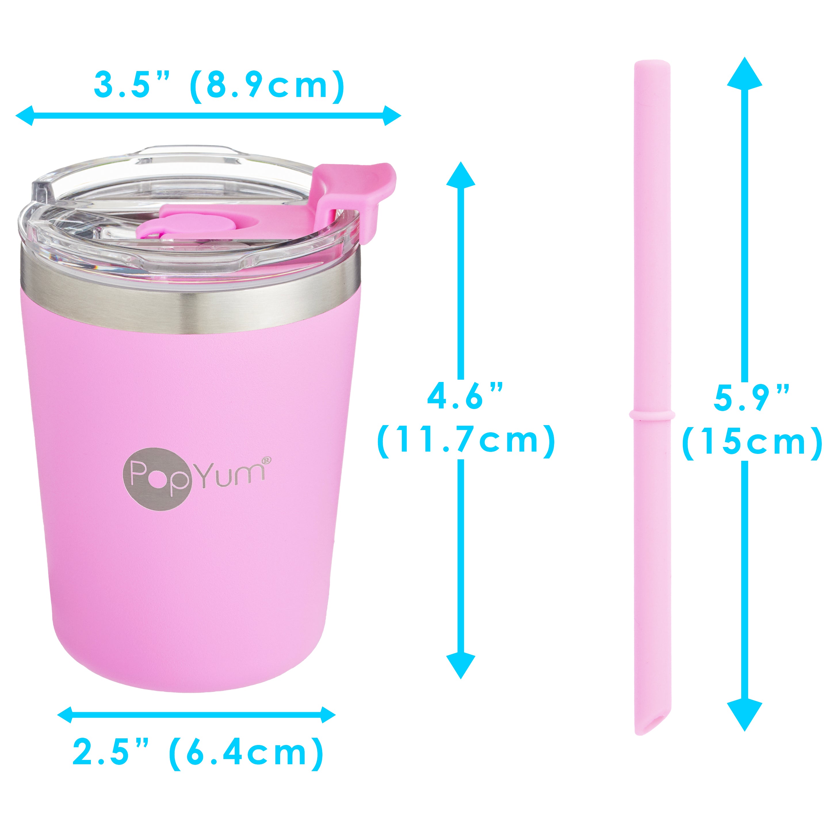 PopYum 9oz Insulated Stainless Steel Kids’ Cups with Lid and Straw, 2-Pack, Purple & Pink, stackable, sippy, baby, child, toddler, tumbler