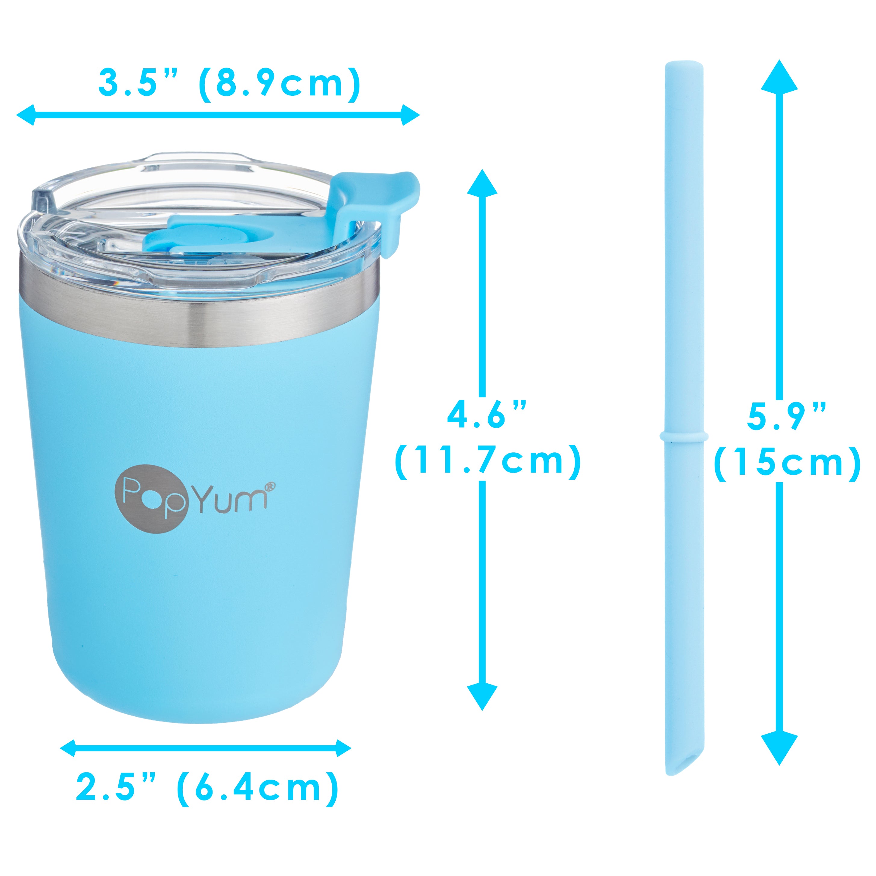 PopYum 9oz Insulated Stainless Steel Kids’ Cups with Lid and Straw, 2-Pack, Blue & Pink, stackable, sippy, baby, child, toddler, tumbler