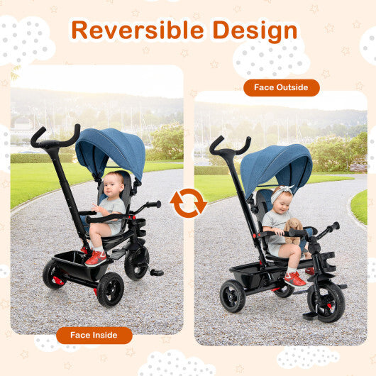 4-in-1 Baby Tricycle Toddler Trike with Convertible Seat-Blue