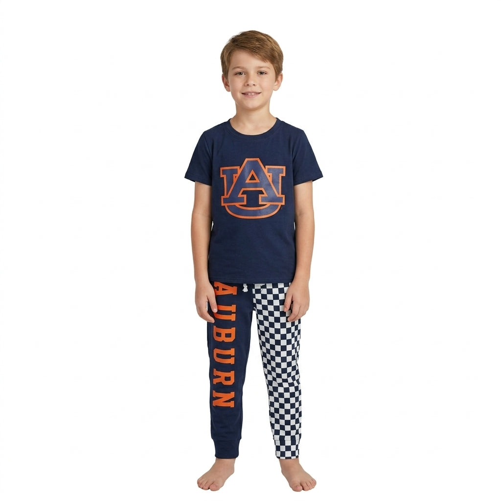 Short sleeves A U top plaid pants kids boys team outfits