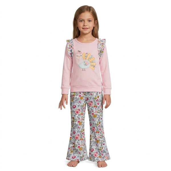 Turkey embroidery floral girls Thanksgiving day outfits