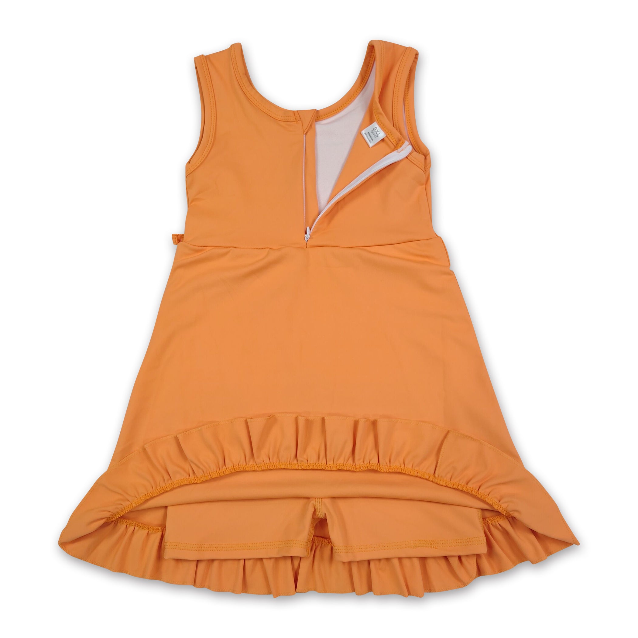 Sleeveless orange ruffle kids girls summer athletic dress