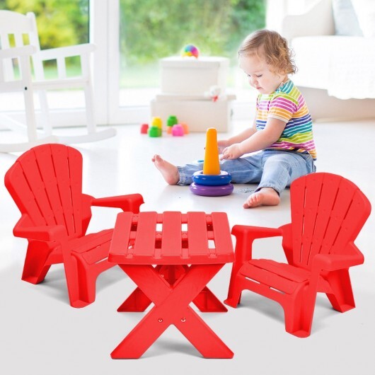 3-Piece Plastic Children Play Table Chair Set-Red