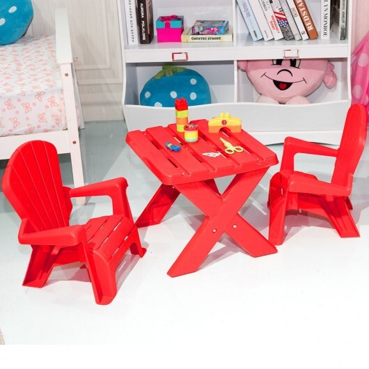 3-Piece Plastic Children Play Table Chair Set-Red