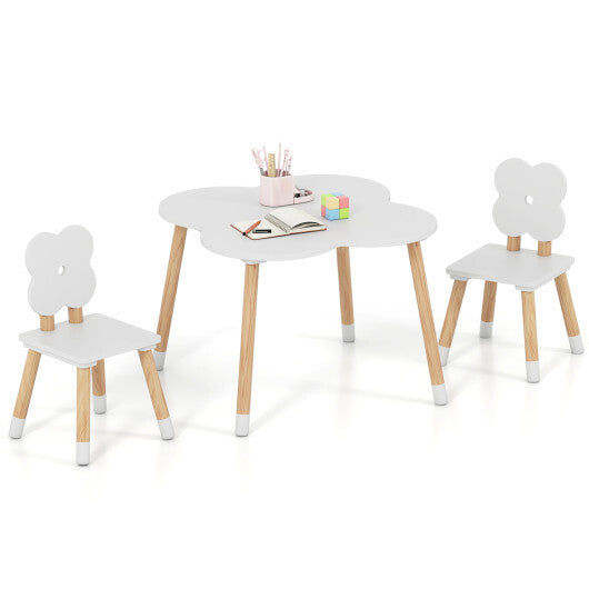 Flower-shaped Kids Table Set with Solid Pine Wood Legs-Pink