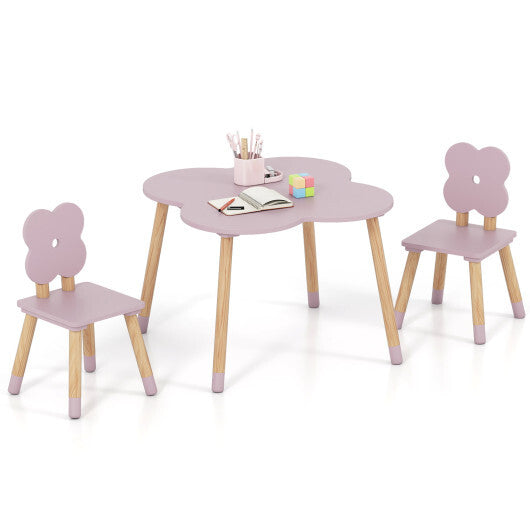 Flower-shaped Kids Table Set with Solid Pine Wood Legs-Pink