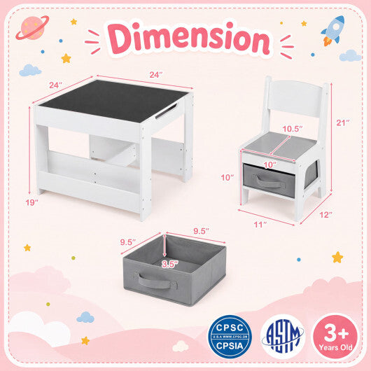 4 in 1 Kids Table and Chairs with Building Blocks and Bookshelves-Grey