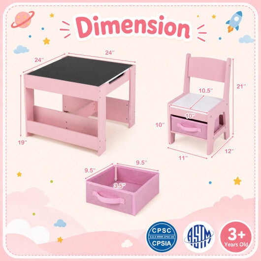 4 in 1 Kids Table and Chairs with Building Blocks and Bookshelves-Grey