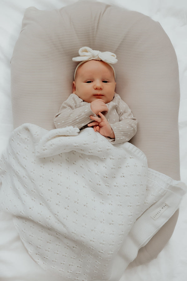 Vanilla White Pointelle Knit Blanket