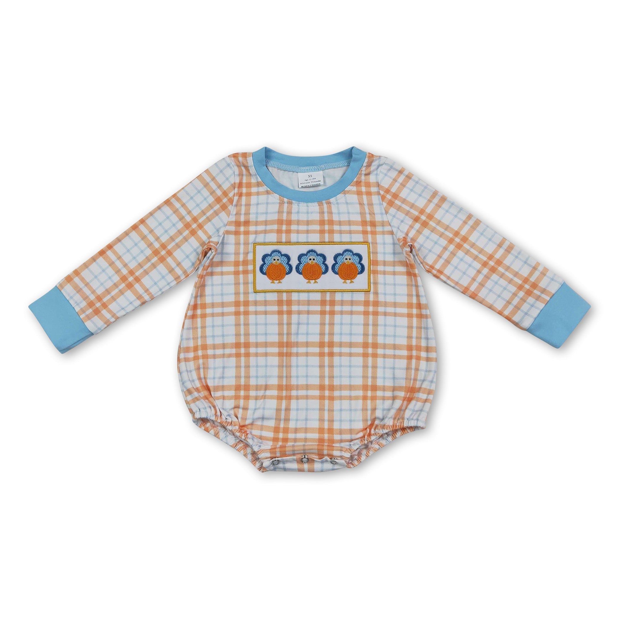 Plaid turkey pumpkin embroidery boy Thanksgiving romper