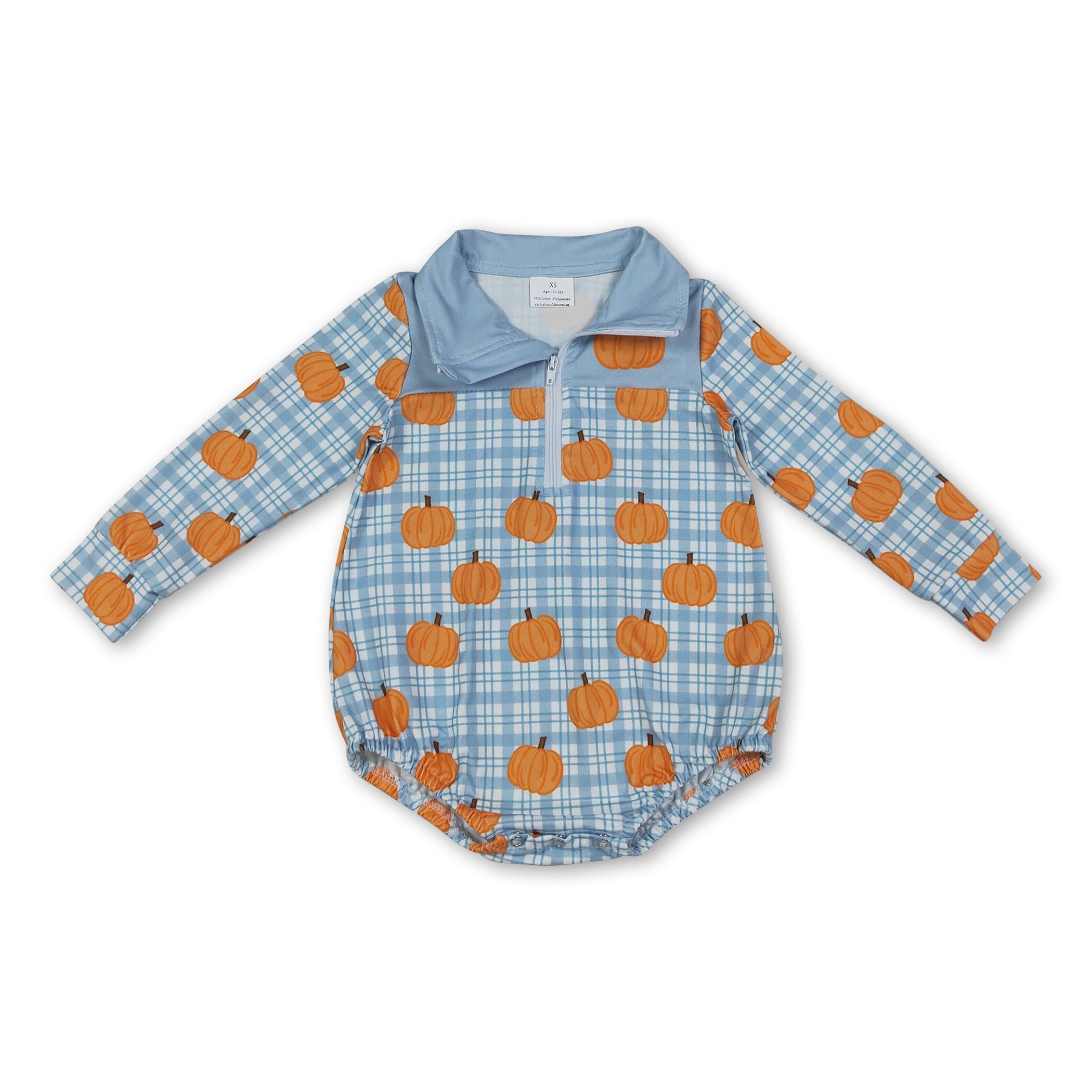 Long sleeves plaid pumpkin baby boy fall zipper romper