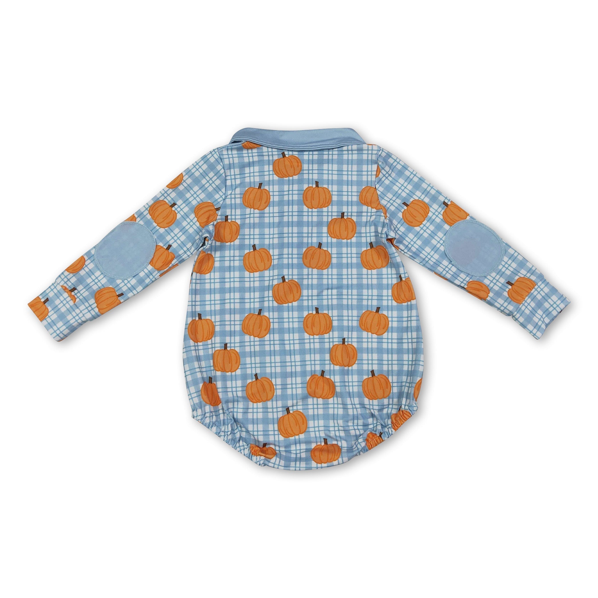 Long sleeves plaid pumpkin baby boy fall zipper romper