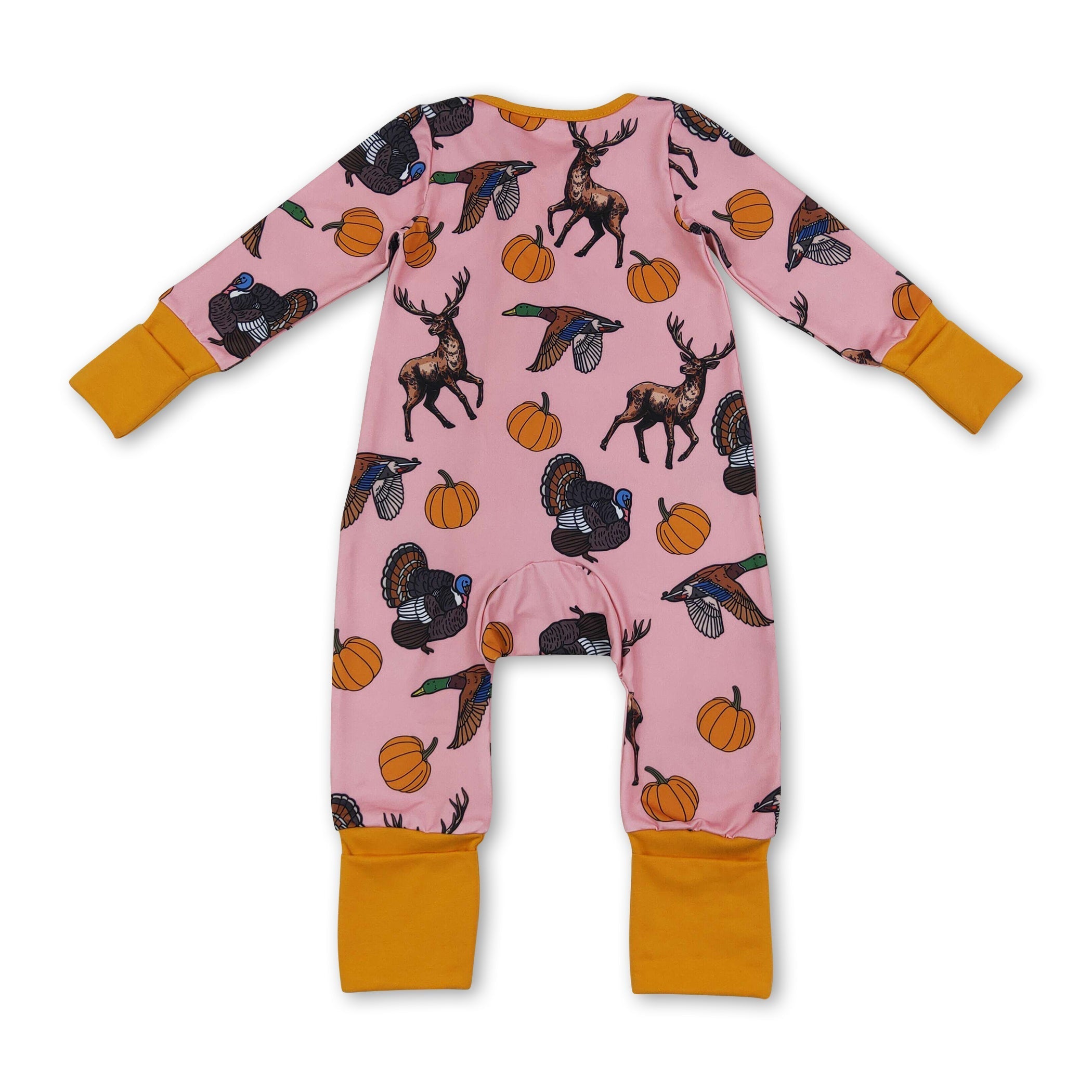 Duck deer turkey pumpkin baby girl fall zipper romper