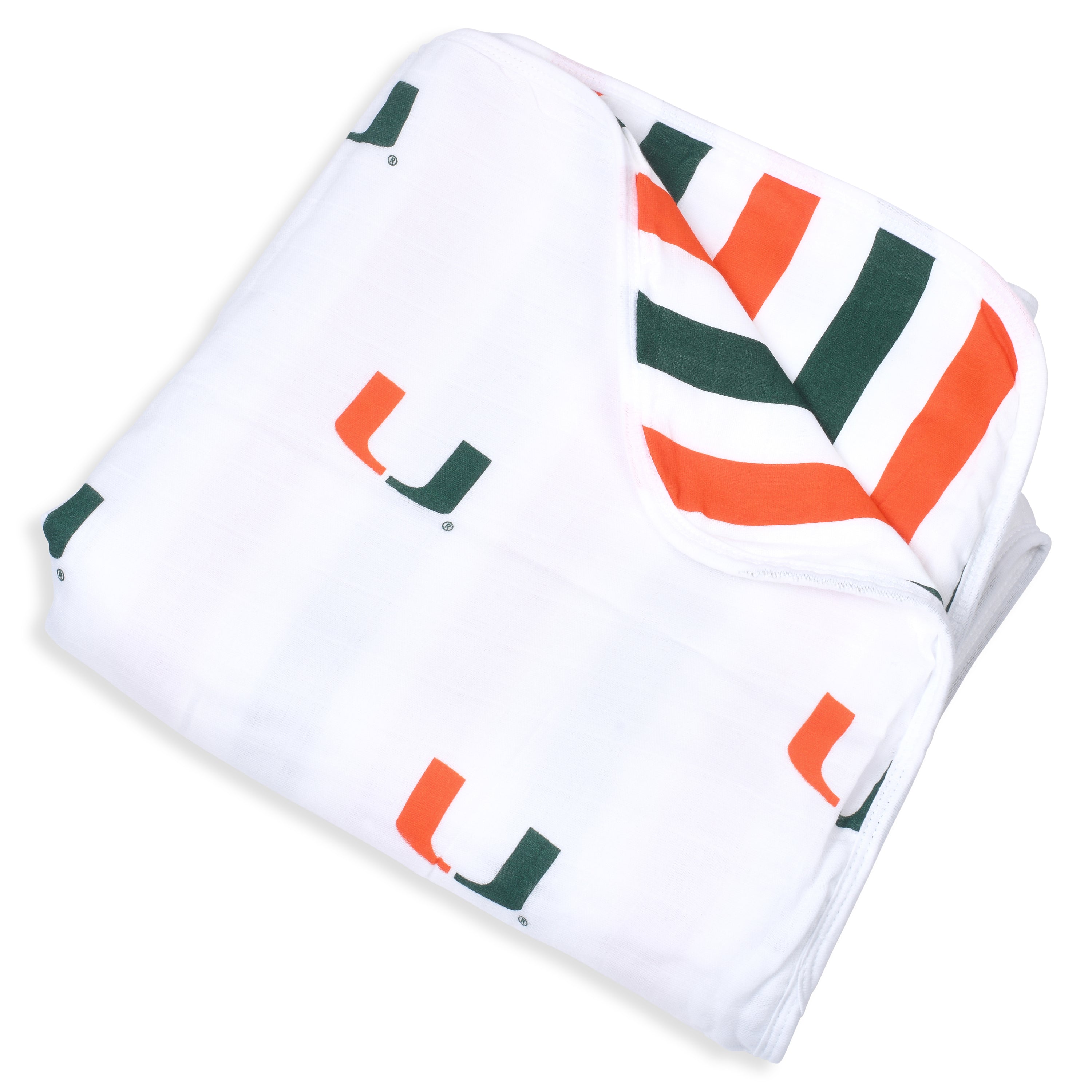 University of Miami Four Layer Muslin Toddler Blanket – Officially Licensed Hurricanes Baby Blanket | Soft Breathable Cotton