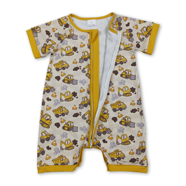Short sleeves constructions baby boy zipper romper