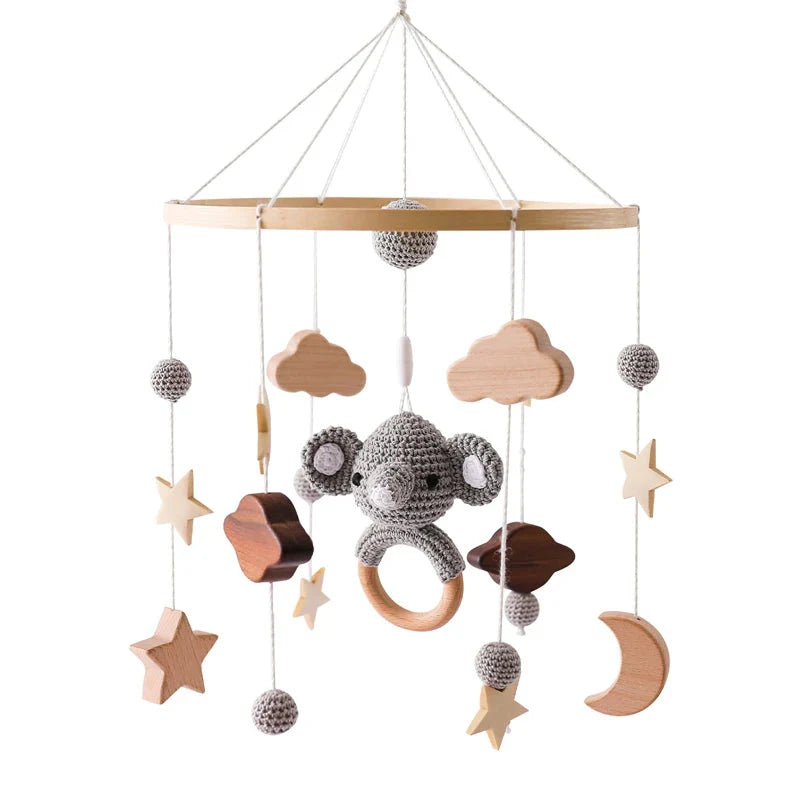 Baby Wooden Bed Bell Cartoon Rabbit Mobile