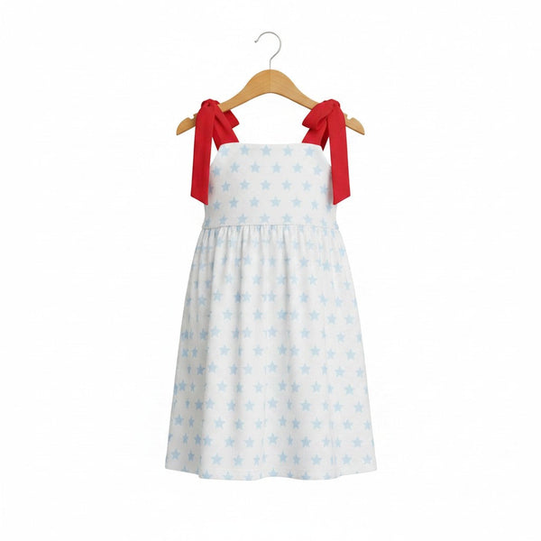 Red, White, and Stars Girls Dress with Bow