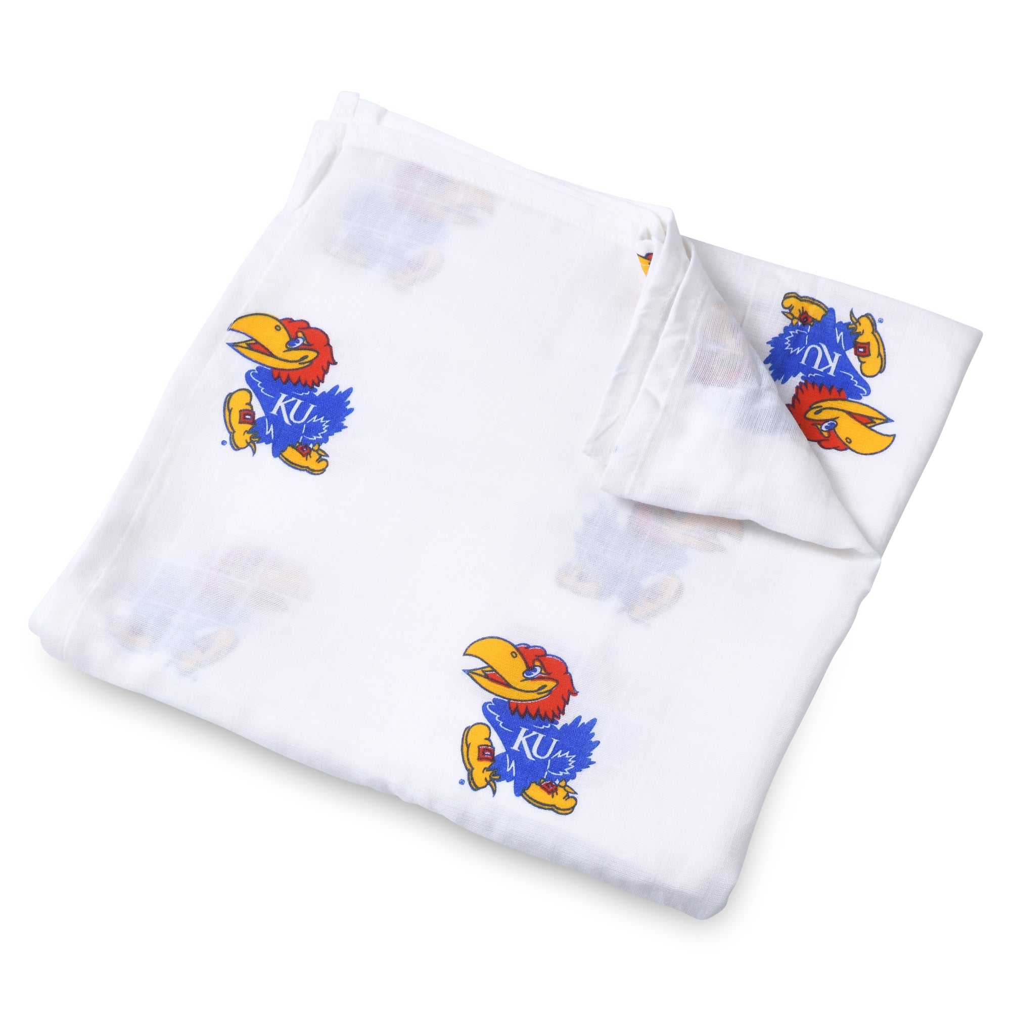 University of Kansas Jayhawks Muslin Swaddle Blanket – Premium 100% Cotton 47x47 – Officially Licensed KU Newborn Gift
