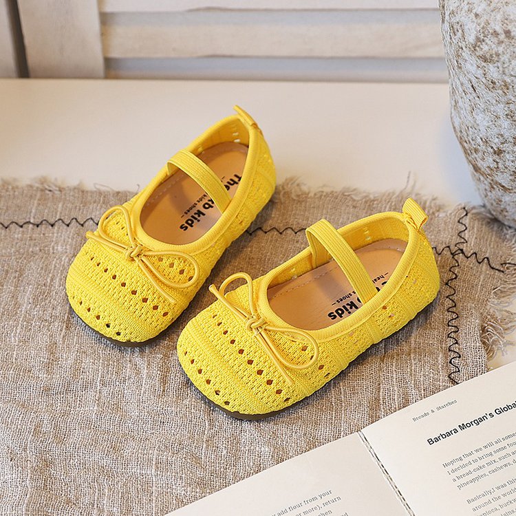 Girls' Baotou Sandals, Children's Bow Princess Single Shoes, Girls' Baby Breathable Knitted Shoes
