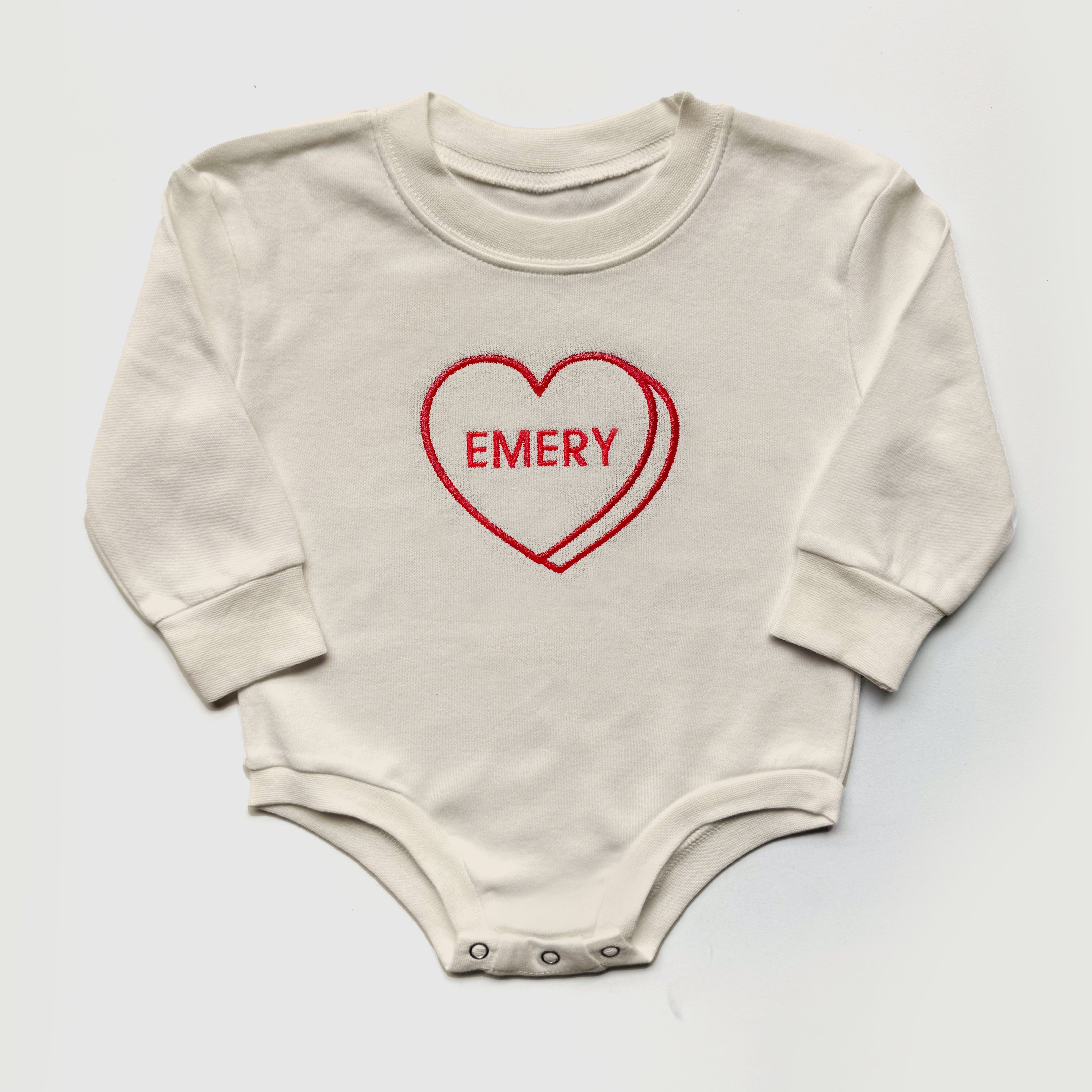Personalized Candy Heart Sweatshirts & Baby Outfits