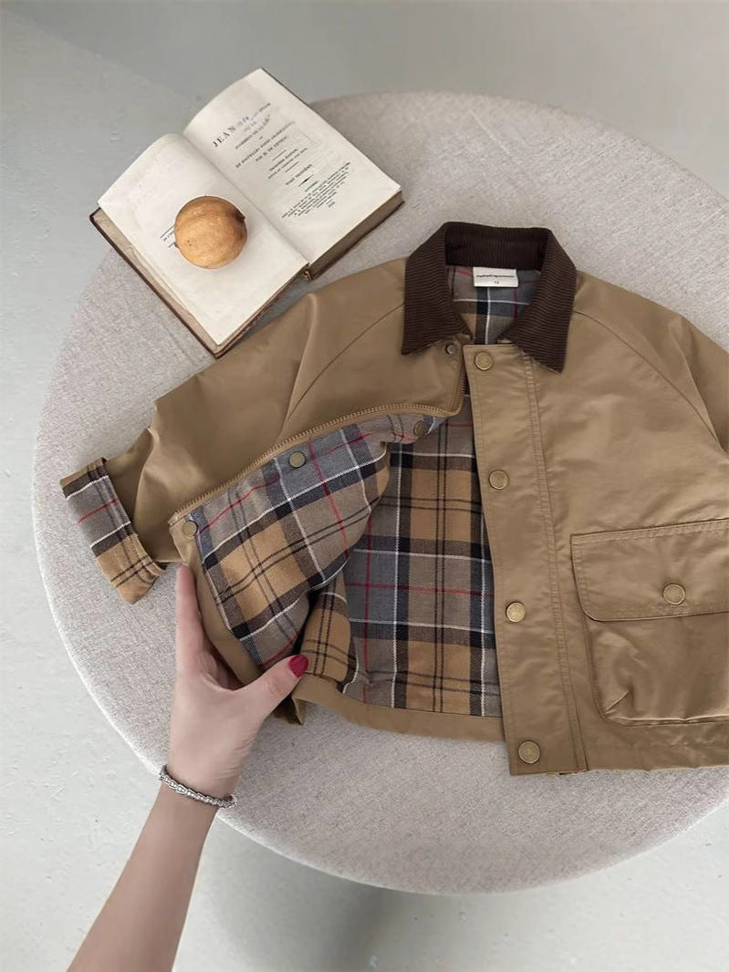 Spring Boys' And Girls' Korean-Style Trendy Plaid Patchwork Jacket