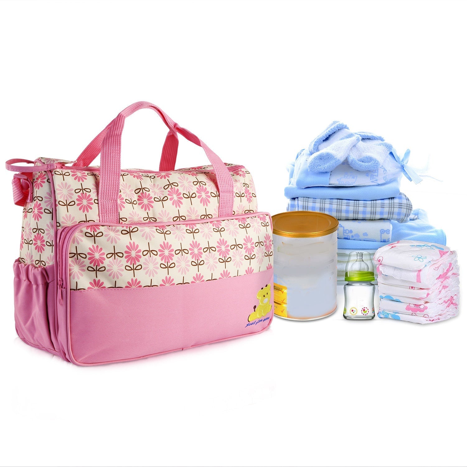5PCS Baby Diaper Bag Set with Changing Pad Insulated Pockets