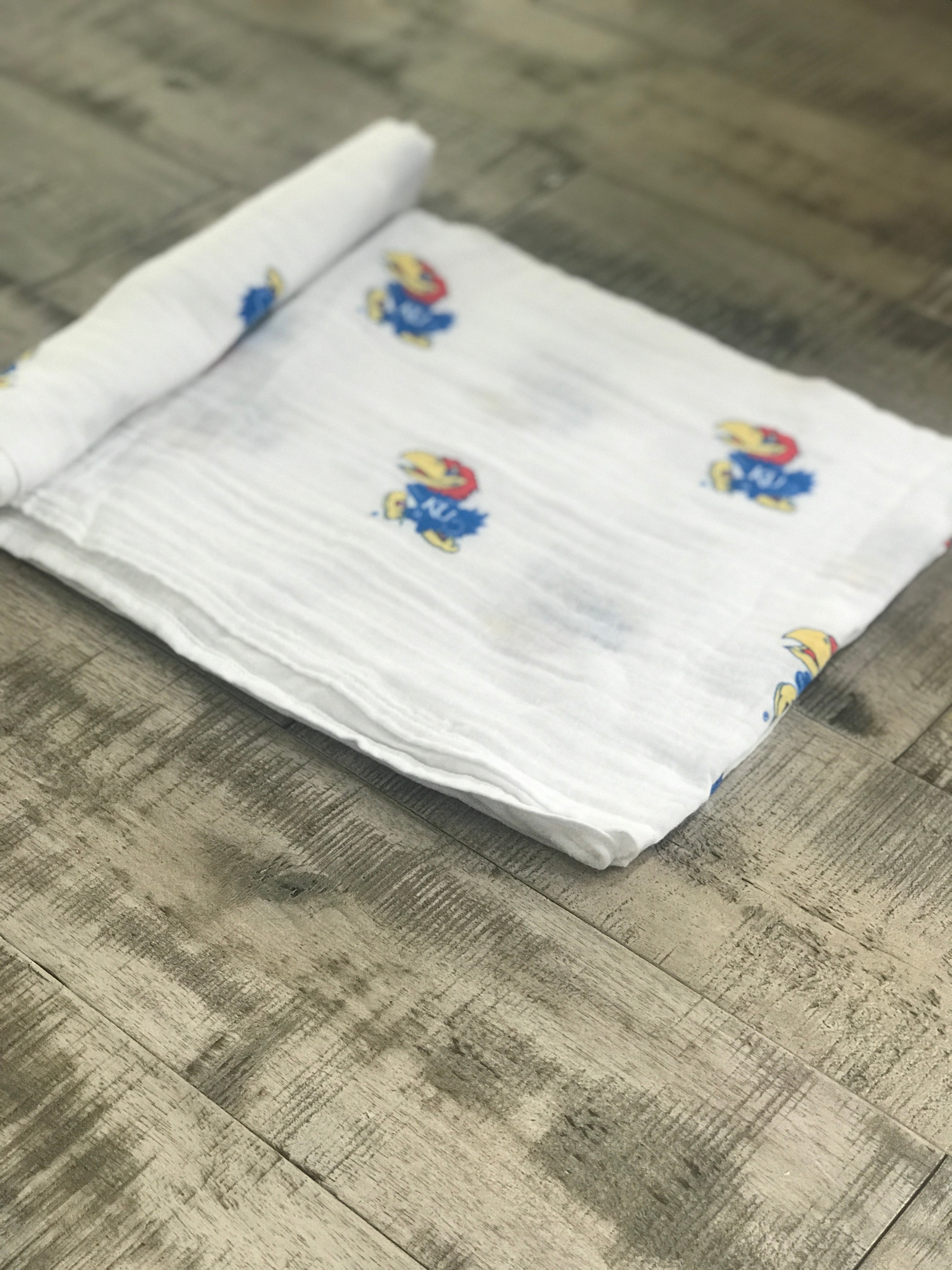 University of Kansas Jayhawks Muslin Swaddle Blanket – Premium 100% Cotton 47x47 – Officially Licensed KU Newborn Gift
