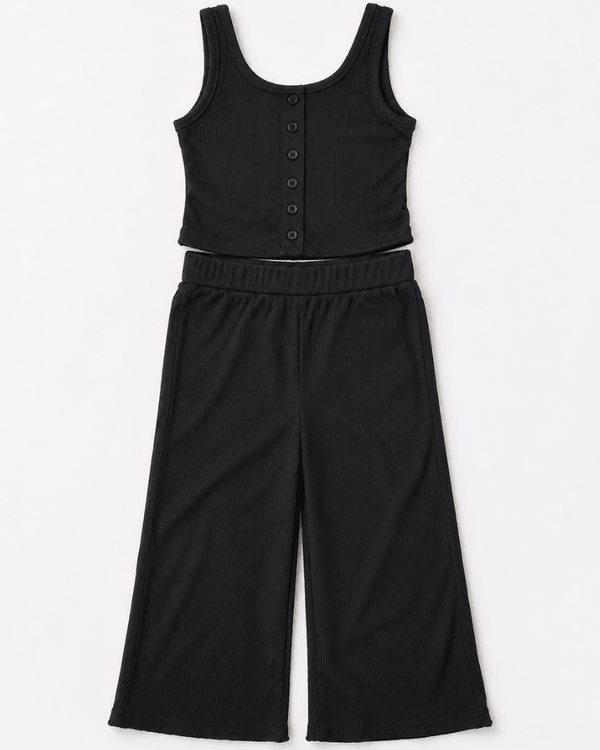 Josie Button Front Ribbed Tank - Black